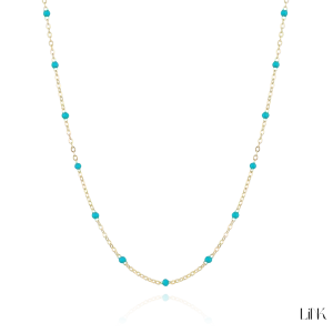 Fio Link em prata lei 925 com bolinhas turquesa