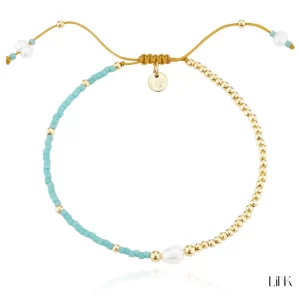 Pulseira em prata dourada com pedras coloridas e pérola