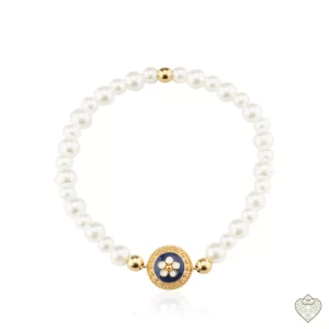 Pulseira de pérolas com detalhe caramujo (prata de lei)