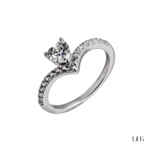 Anel Prata com coração de zircónia