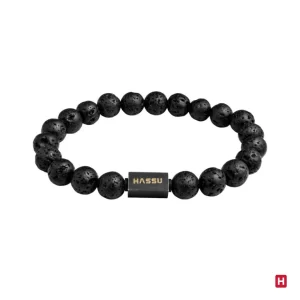 Pulseira com pedras pretas lava, Hassu